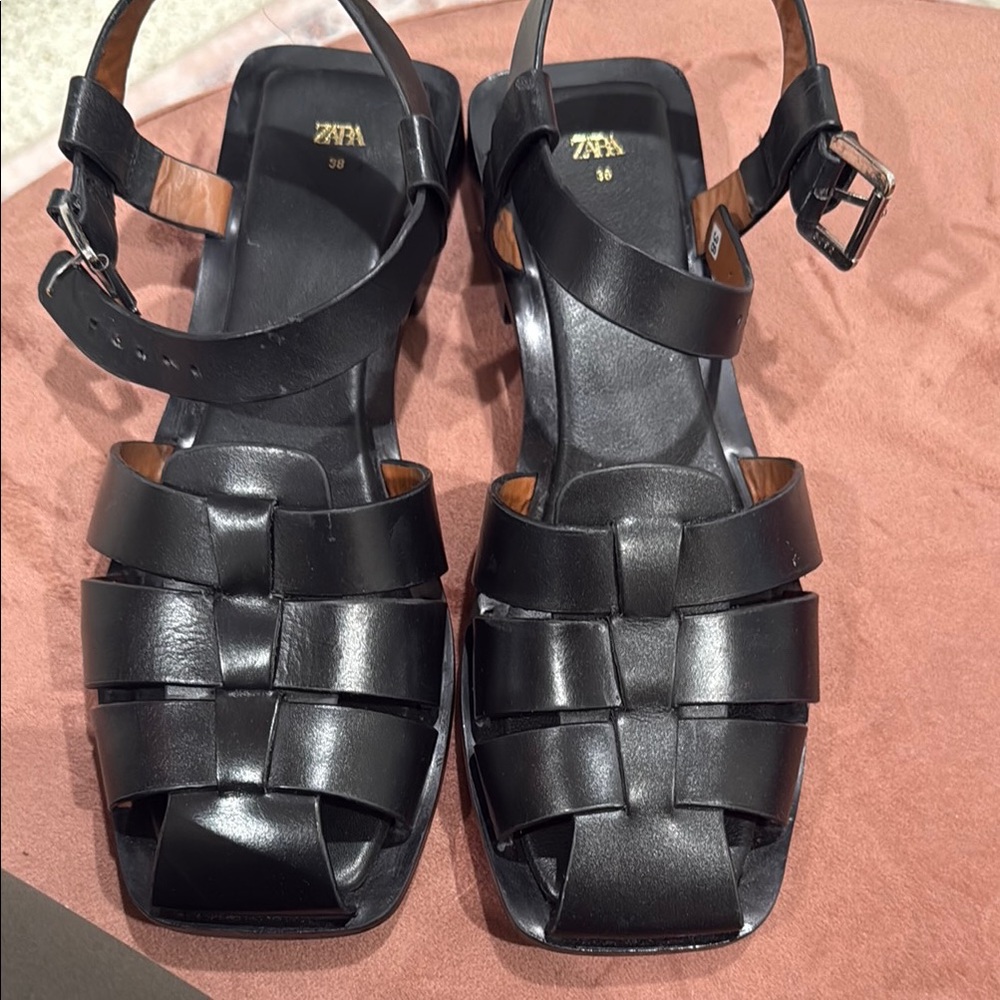 Zara Black Fisherman Sandals with Ankle Strap